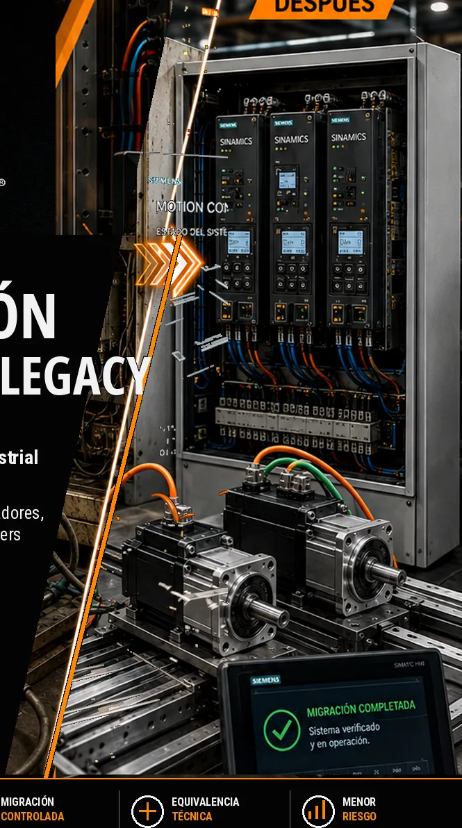 Equipamiento de automatización industrial utilizado como recurso visual para servicios Legacy y retrofit